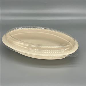 245mm Oval Sugarcane Bagasse Bowl with PET Lid