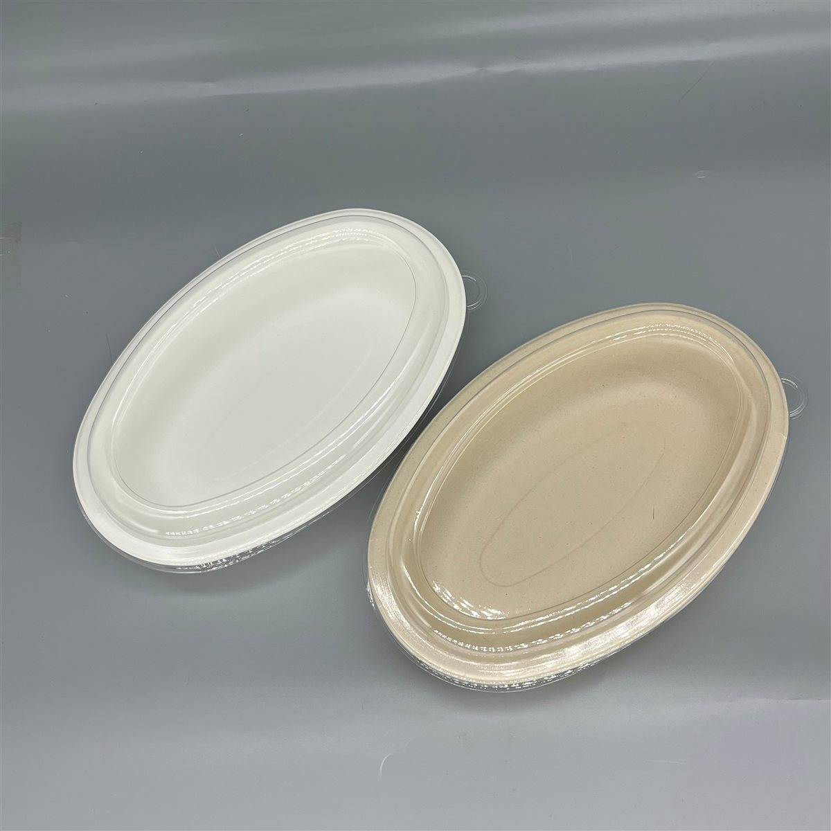 245mm Oval Sugarcane Bagasse Bowl with PET Lid