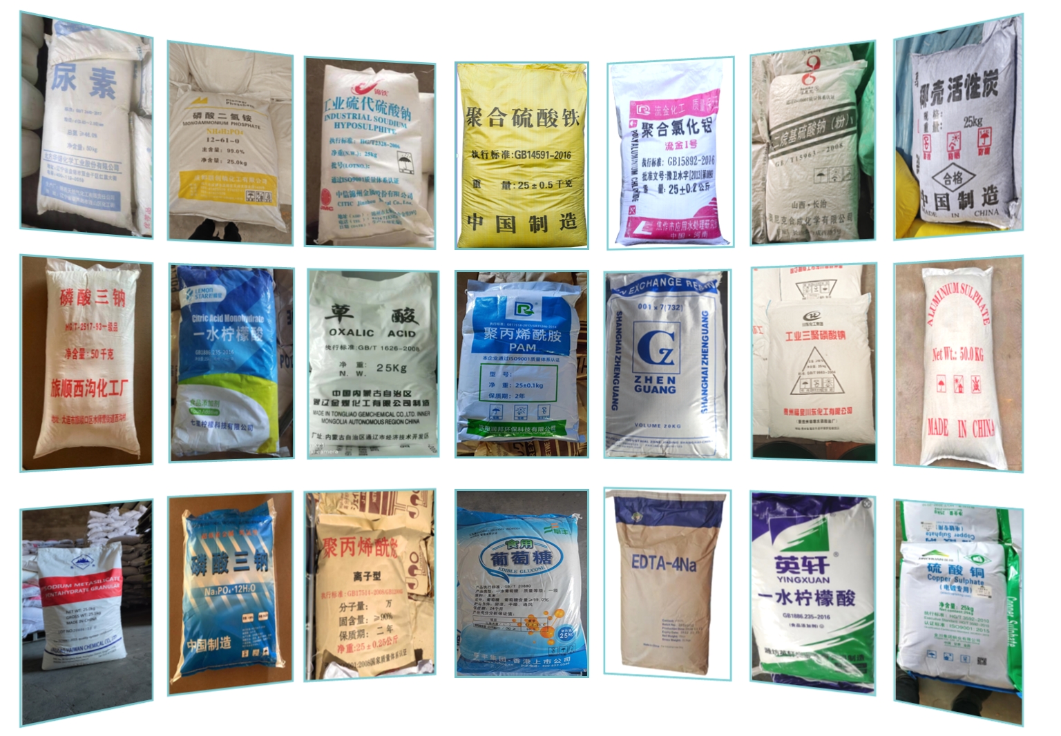 Polyalumin clorua và polyacrylamide được xếp chồng lên nhau để vận chuyển