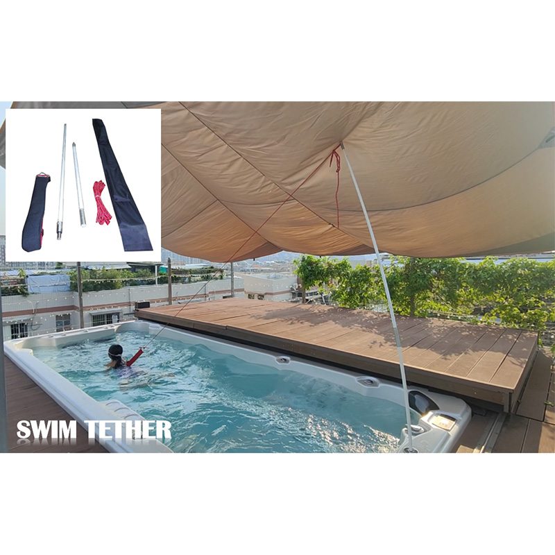 Swim Tether System For Swim Spa With Installation Plate And Resistance Belt