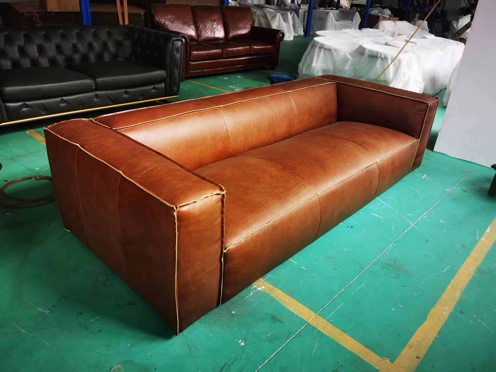 genuine leather square arm sofa