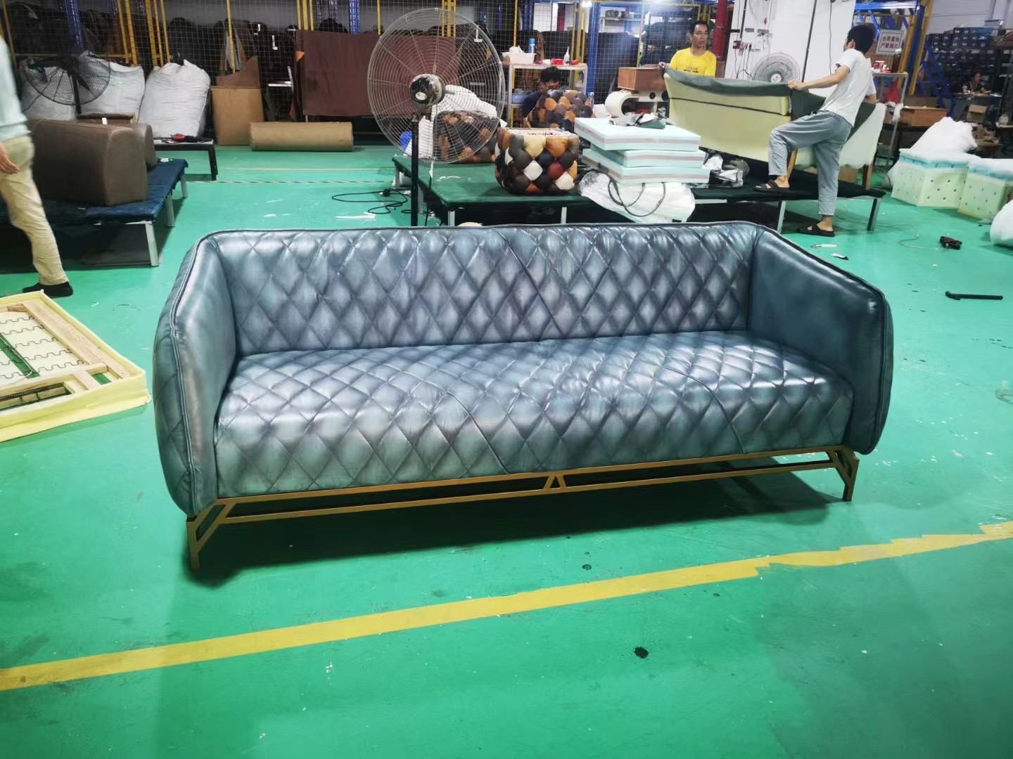 blue genuine leather sofa