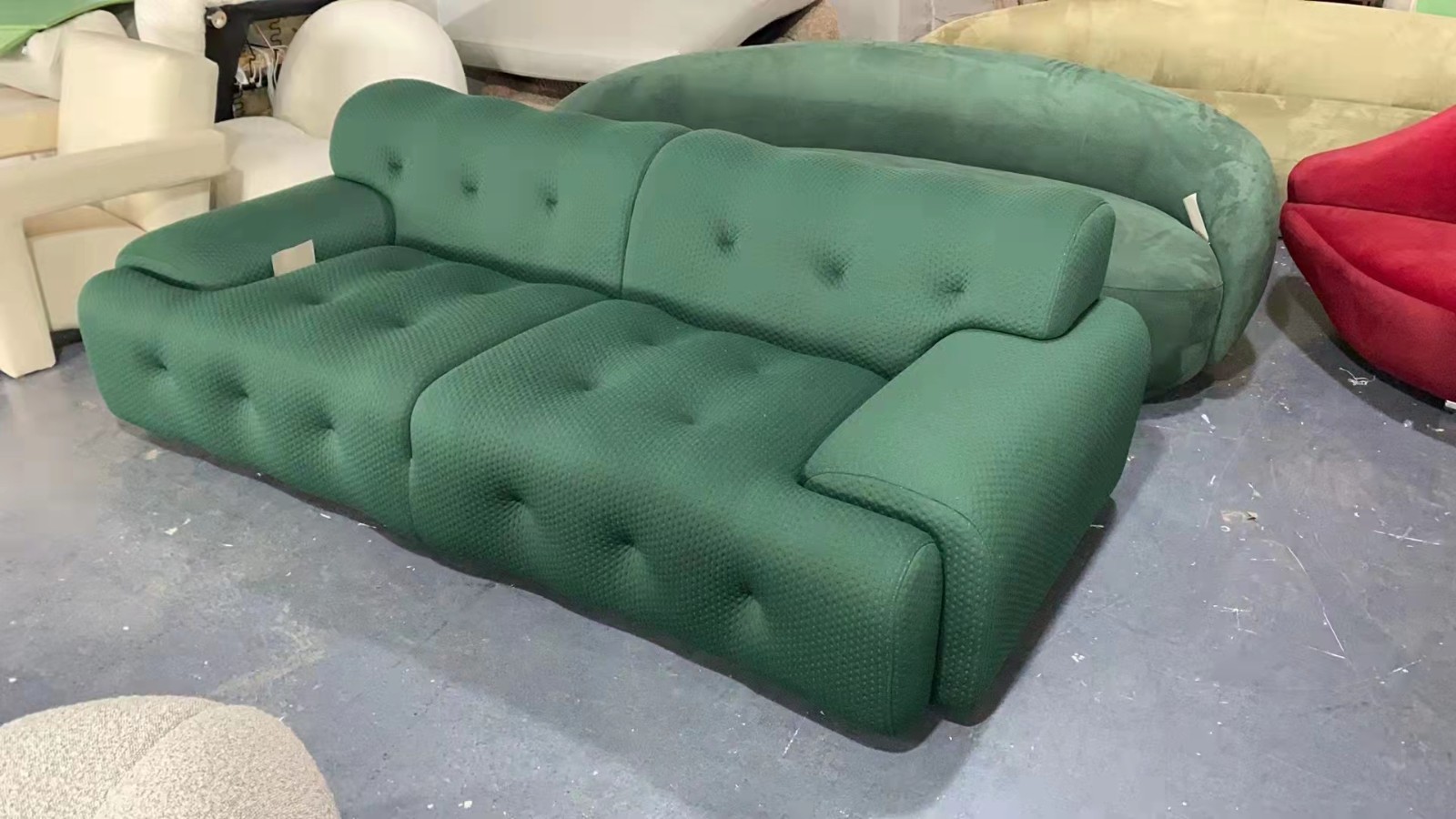 green fabric sofa