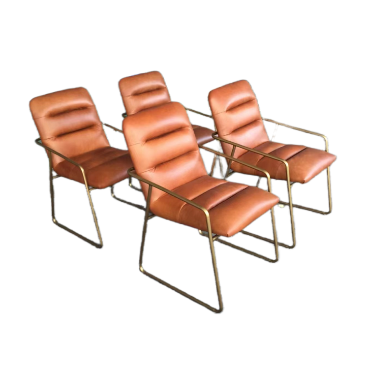 Supply Dining room metal armchair genuine leather dining chairs with