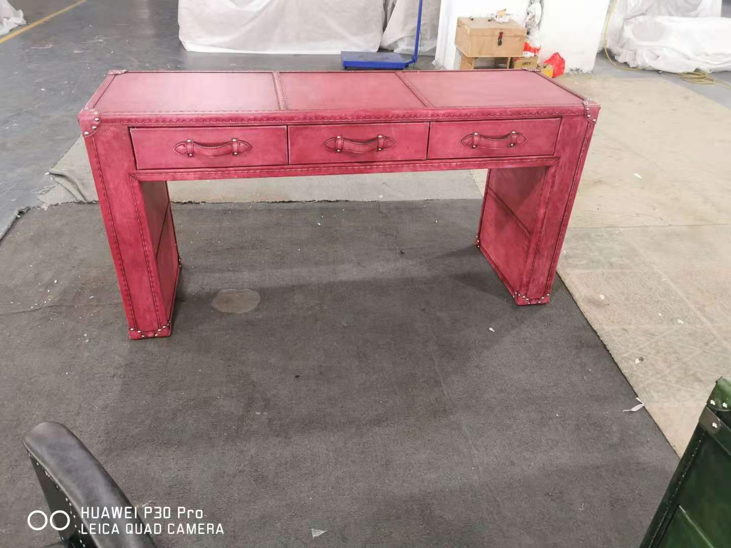 leather console table with drawers