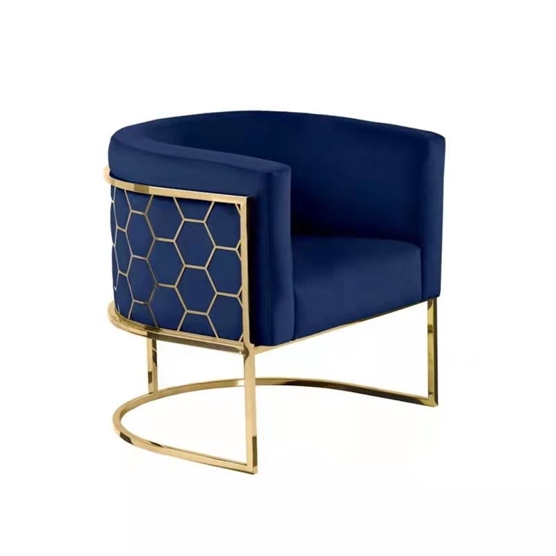 Supply Blue accent chair fabric velvet with gold stainless steel