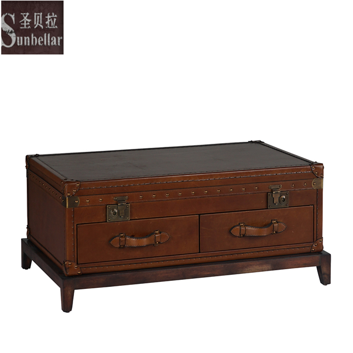 Supply Antique leather old trunk coffee table metal Aluminium Wholesale