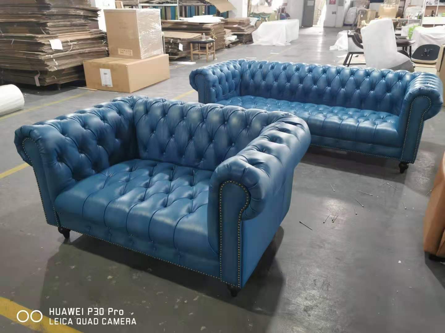 blue leather chesterfield sofa