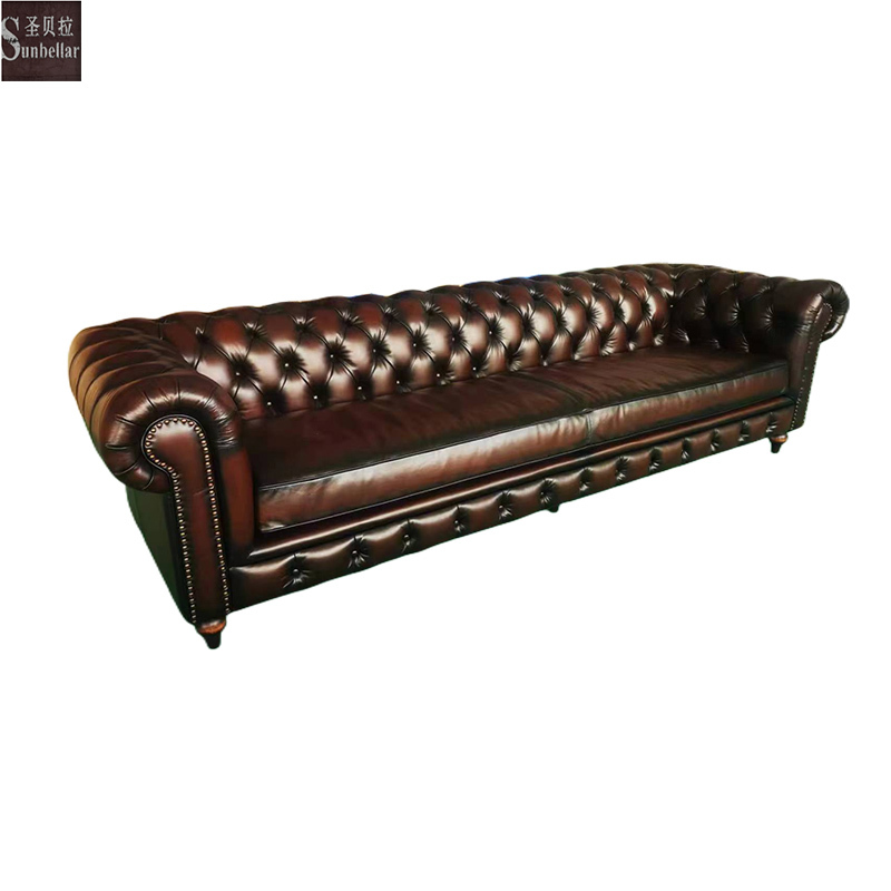 Supply 100 Top grain leather 3 seater chesterfield sofa bed Wholesale