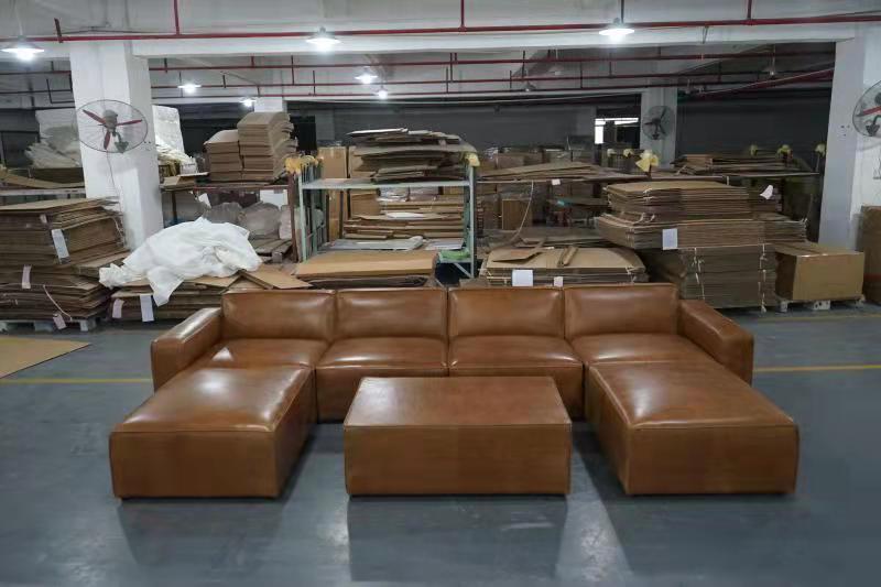 Supply Retro Vintage Brown Genuine Leather Sectional Sofa With Chaise U   3238 202211062335087895 