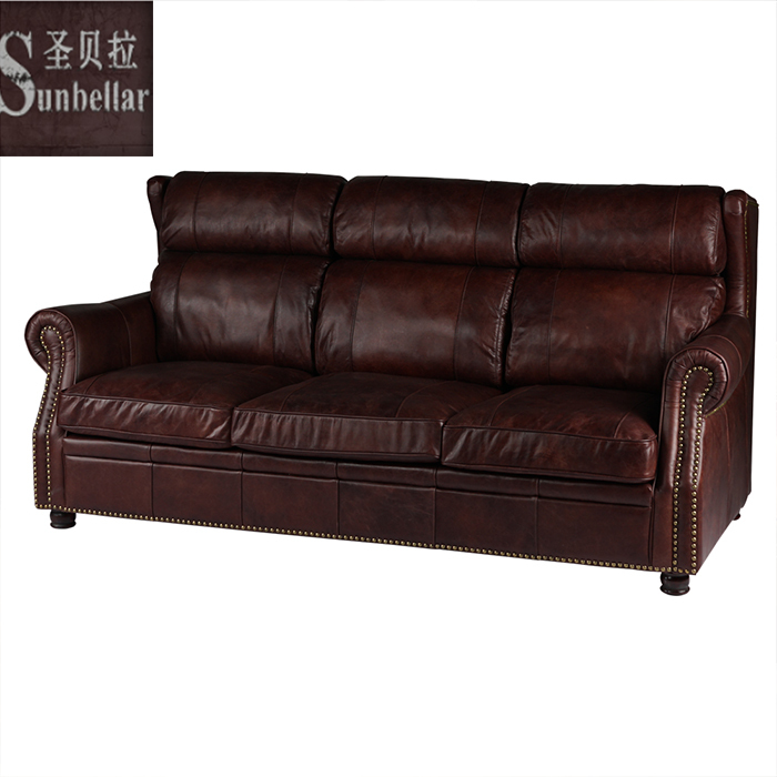 Supply High back sofas living room furniture brown genuine leather sofa
