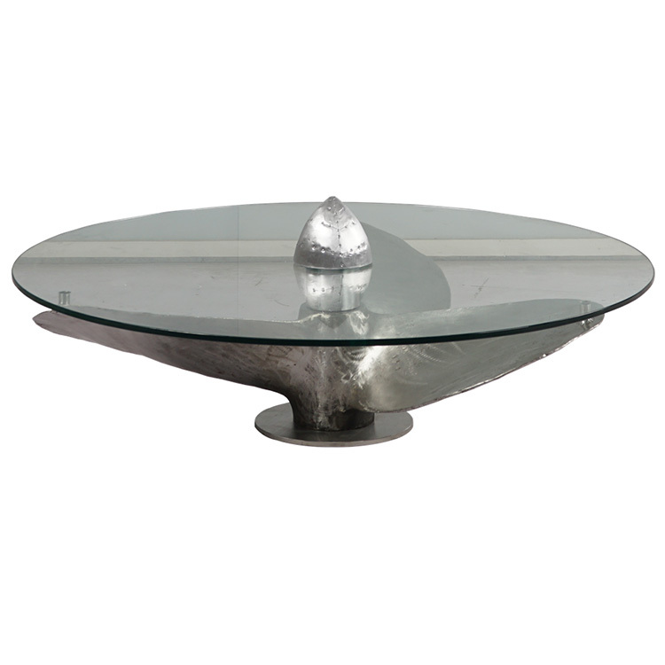 Supply Round glass top Aluminium round coffee table with propeller