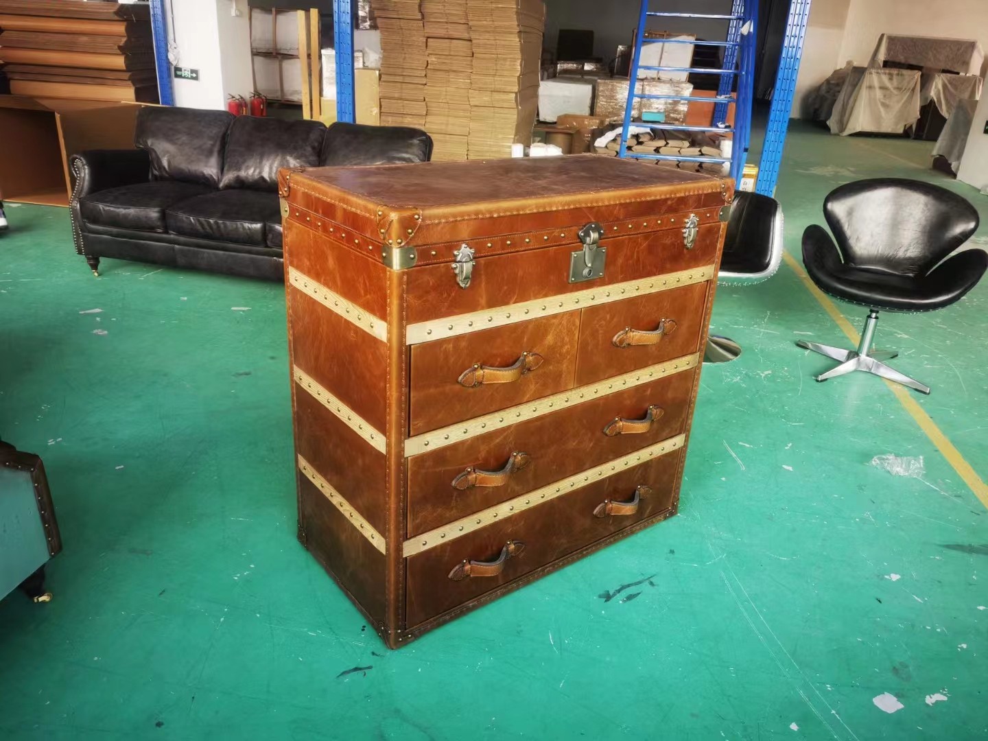 vintage leather steamer trunk cabinet