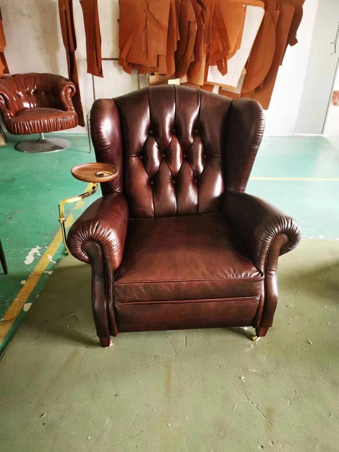 tan leather armchair