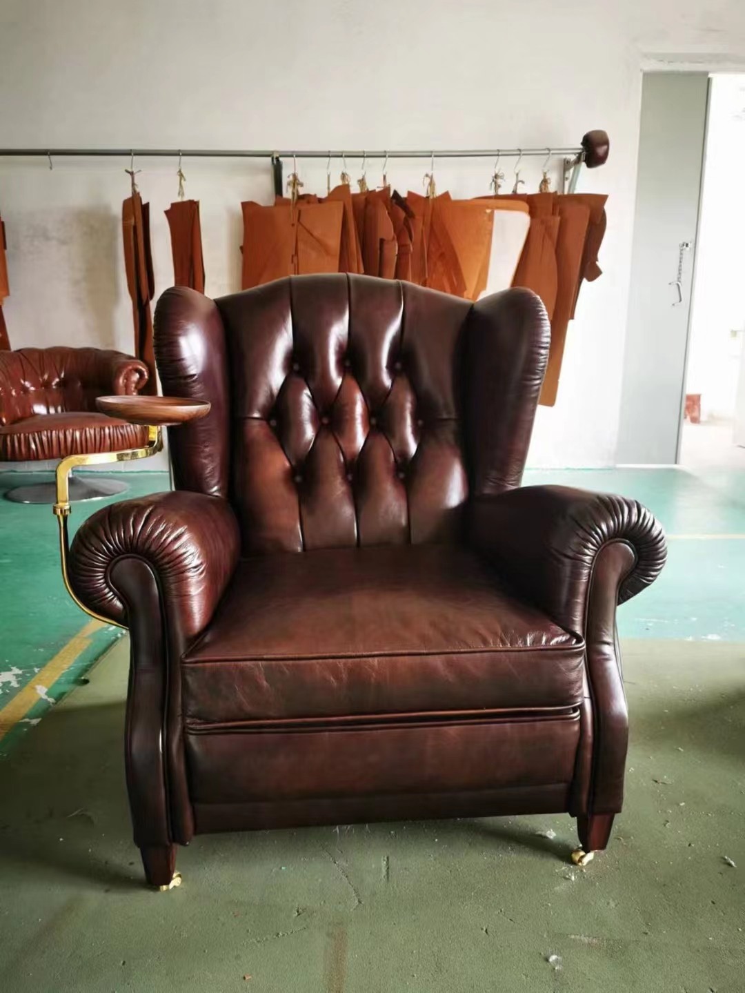 brown leather armchair