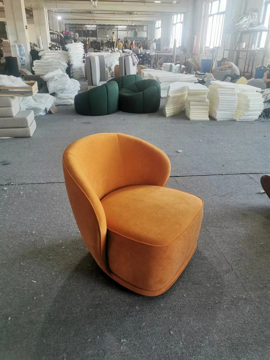 orange velvet armchair