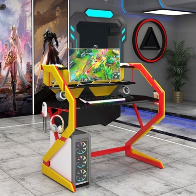 S-shape base Curved edge Gaming Desk with with Back Board