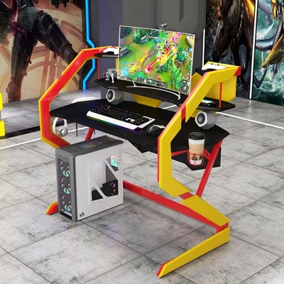 S-shape base Curved edge Gaming Desk with with Back Board