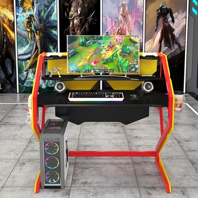 S-shape base Curved edge Gaming Desk with with Back Board