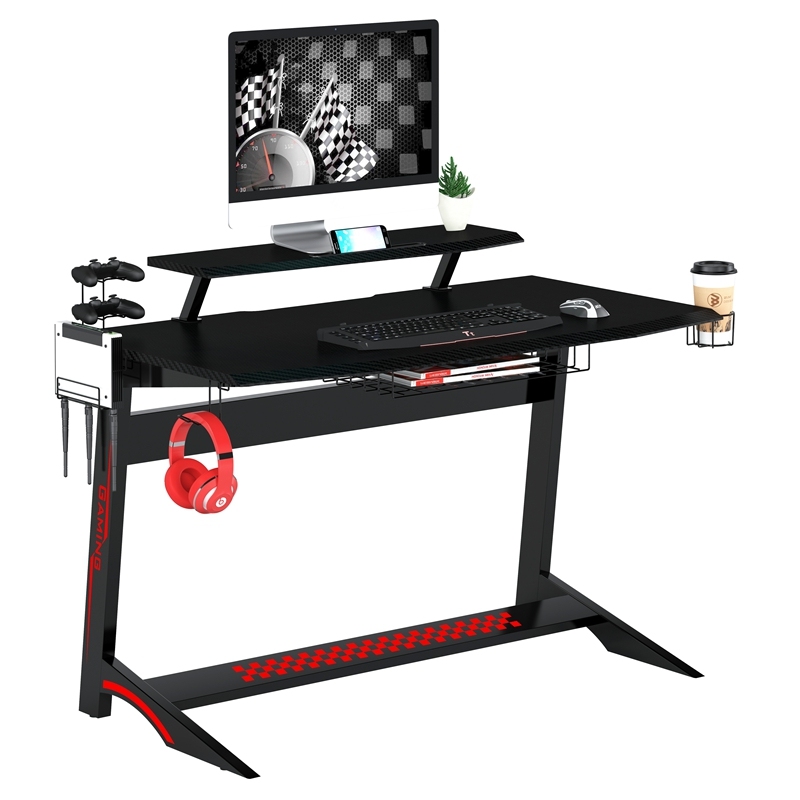 Gaming Computer Desk with headset and cup holder