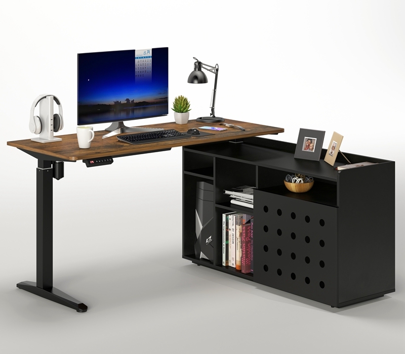 Electric Height Adjustable L Shaped Corner Computer Desk