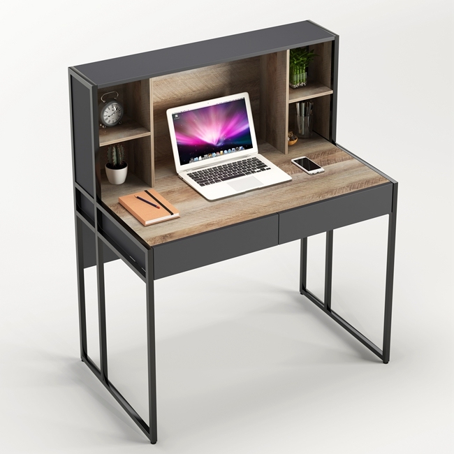 Bauernhaus-Computer, kurzer, rechteckiger Schreibtisch mit Schubladen