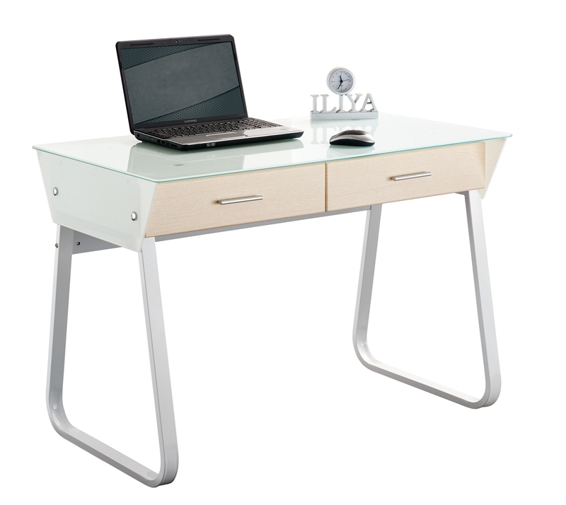 GlassDesktop Office Computer Workstation with Drawers