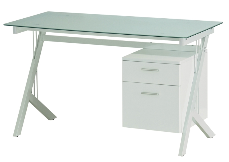 White Tempered Glass Y-Shaped Metal Leg Computer Desk