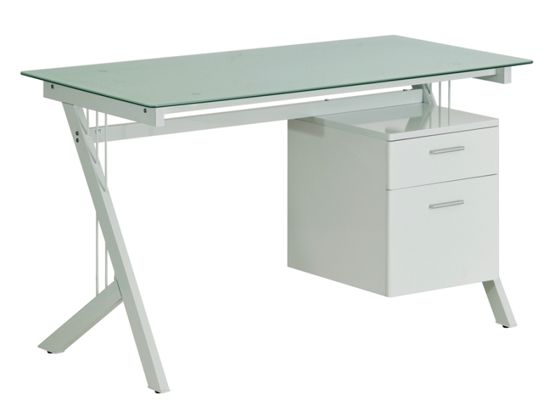 White Tempered Glass Y-Shaped Metal Leg Computer Desk