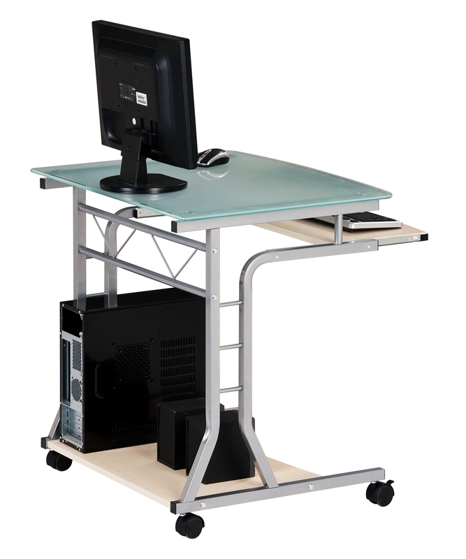 31.49'' Short Glass Corner Computer Desk With Keyboard Tray