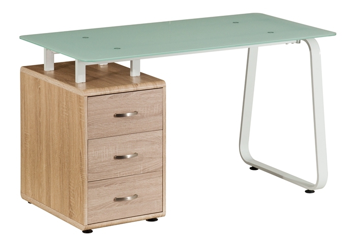 Round Edge Glasstop Computer Table with Wooden Cabinet