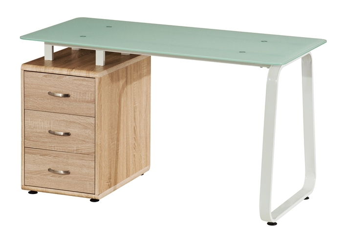 Round Edge Glasstop Computer Table with Wooden Cabinet