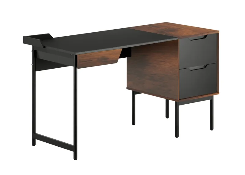 Tweekleurig lang computerbureau van 131 cm met schot