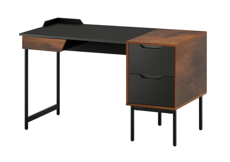Tweekleurig lang computerbureau van 131 cm met schot