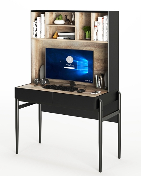 H Shape Legs 2-in-1 Computer Desk with Bookshelf