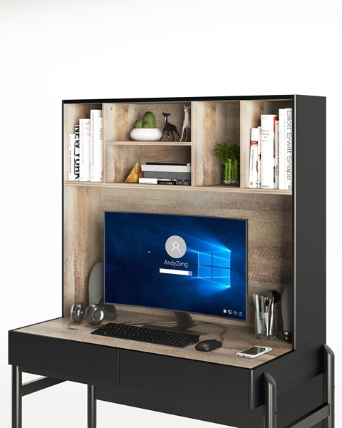 H Shape Legs 2-in-1 Computer Desk with Bookshelf