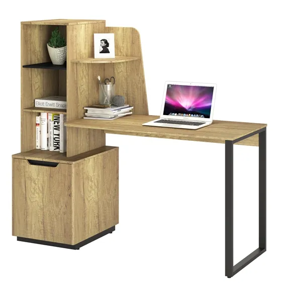 Table d'étude en bois d'ingénierie tout-en-un au fini chêne rustique