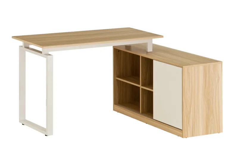 Mesa de escritório contemporânea em dois tons com amplo espaço de armazenamento