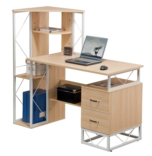 Simply Style Enough Working Area Desk With Open Shelves In Side
