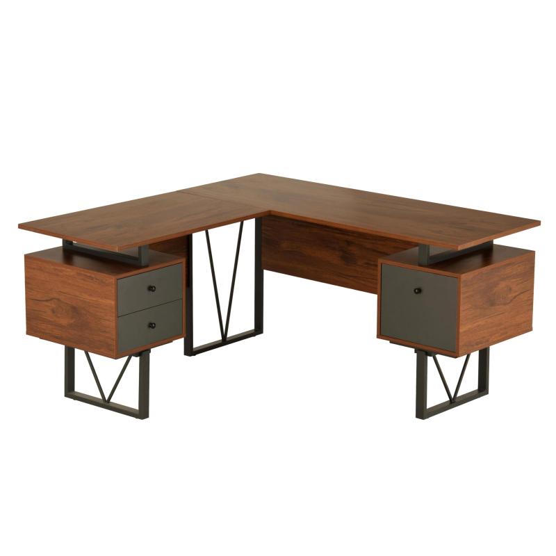 Scrivania a forma di L con piano in legno per studio di scrittura lungo per 2 persone