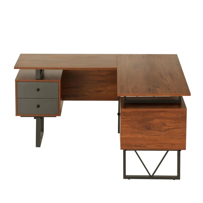 Scrivania a forma di L con piano in legno per studio di scrittura lungo per 2 persone