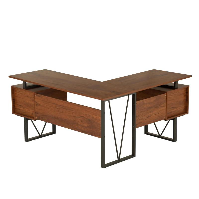 Scrivania a forma di L con piano in legno per studio di scrittura lungo per 2 persone