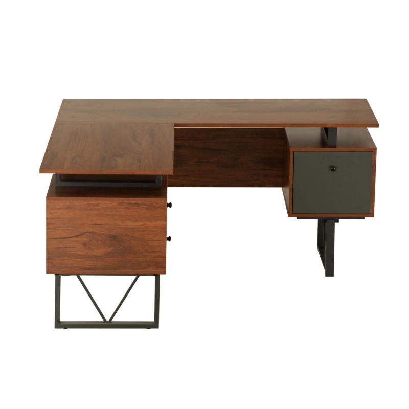 Scrivania a forma di L con piano in legno per studio di scrittura lungo per 2 persone