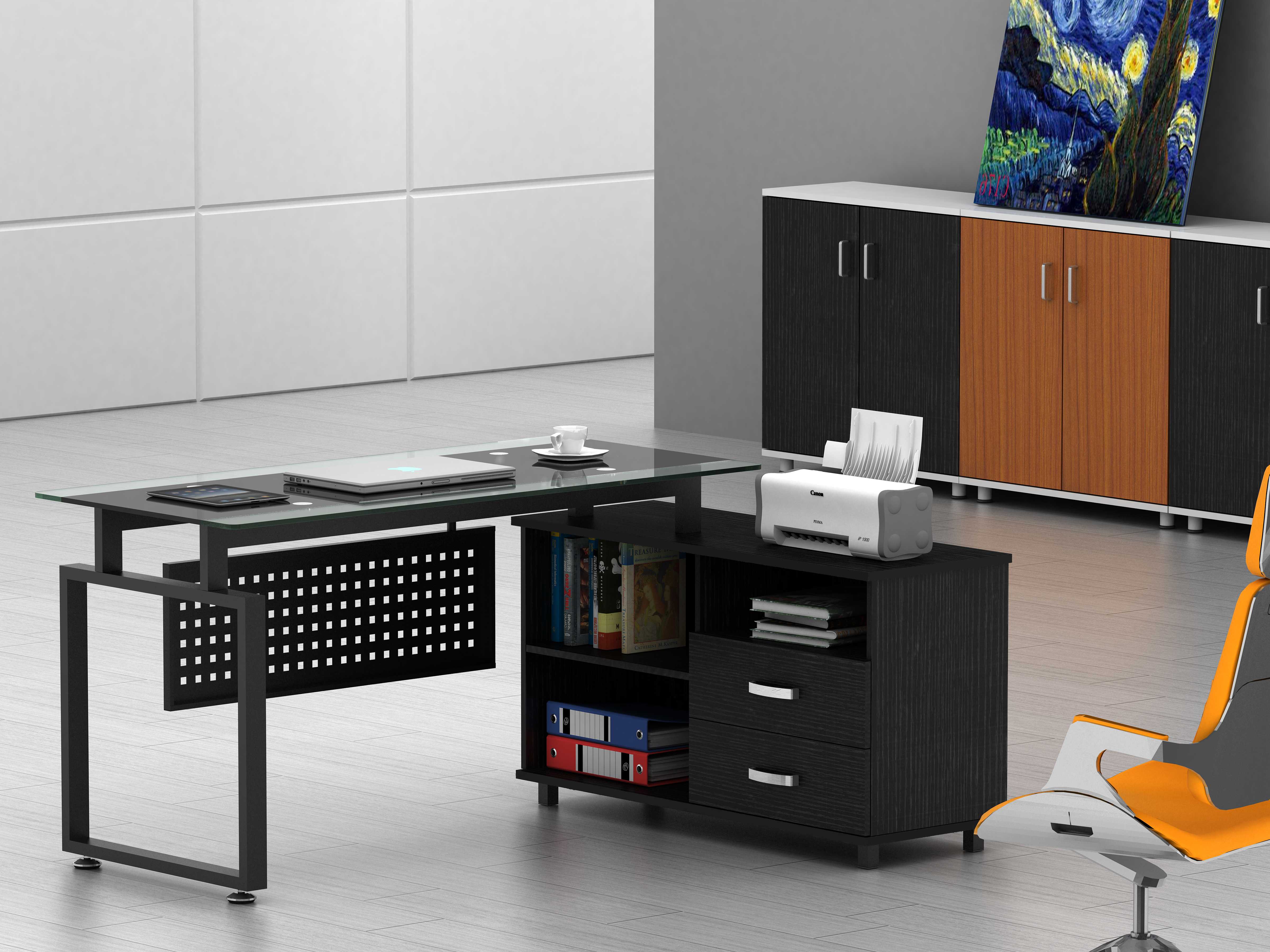 L-Shaped Home Office workstation with Storage Drawer