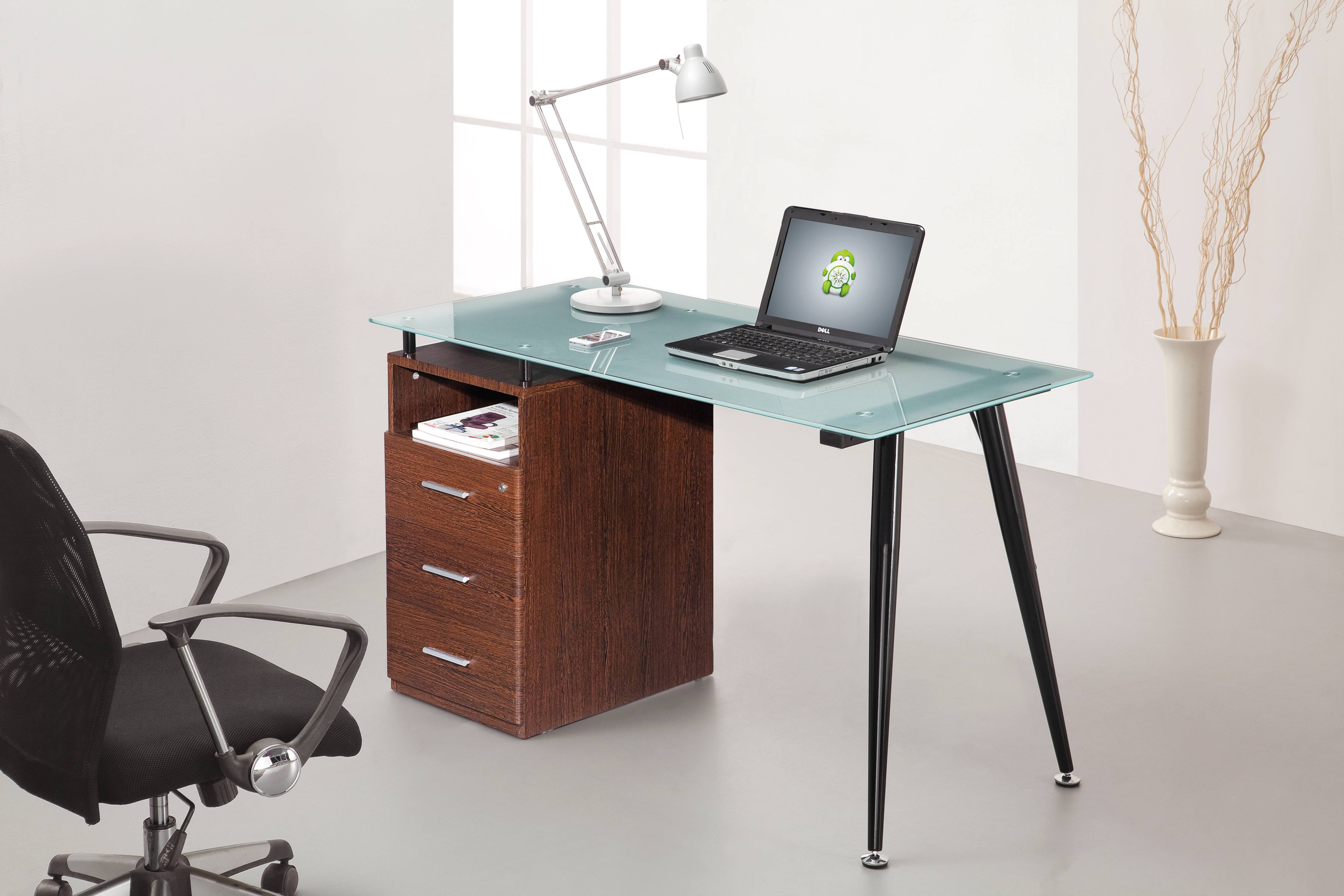 L Shaped Tempered Glass Top Desk