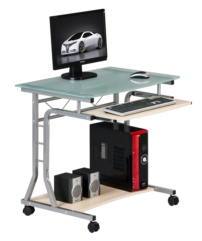 31.49'' Short Glass Corner Computer Desk With Keyboard Tray