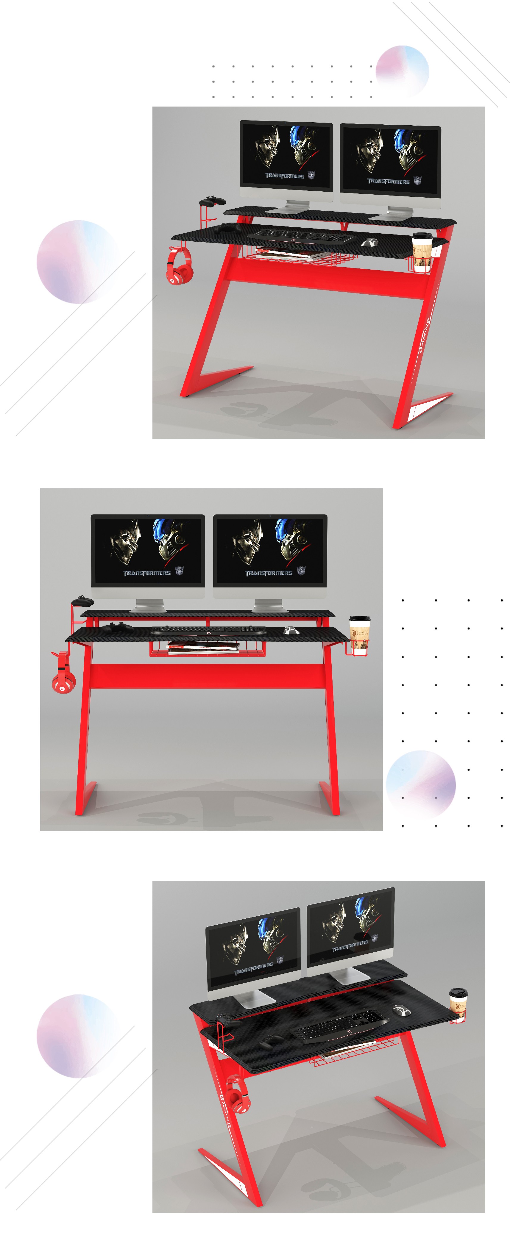 Z-Shaped Legs Gaming Desk