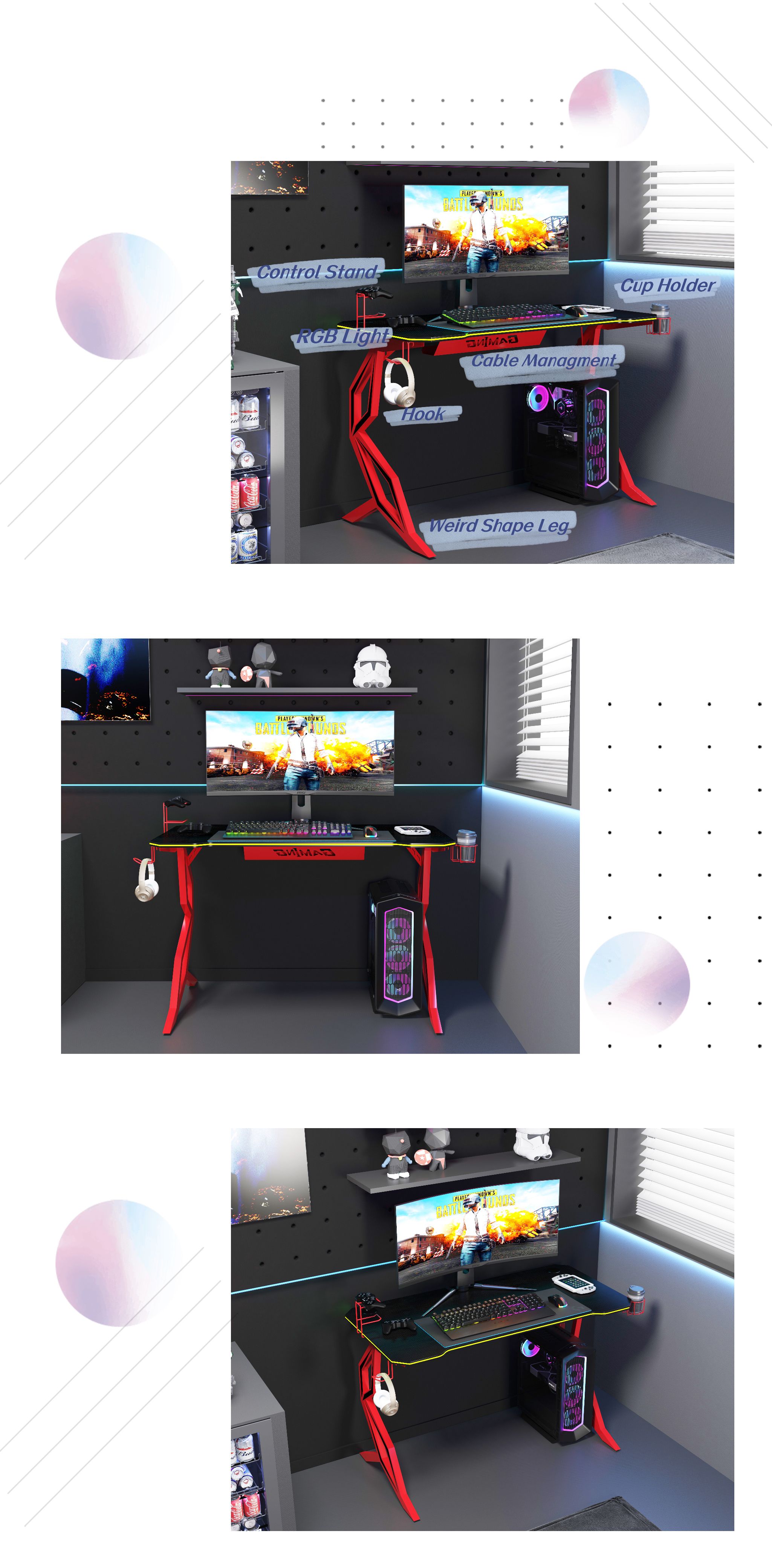 E-sports PC Gaming Desk with cable management