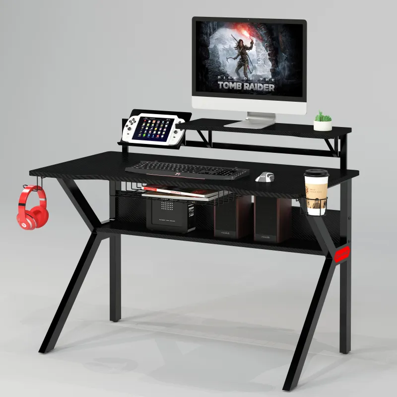 Gaming-Schreibtisch mit K-förmigen Beinen und Monitorablage