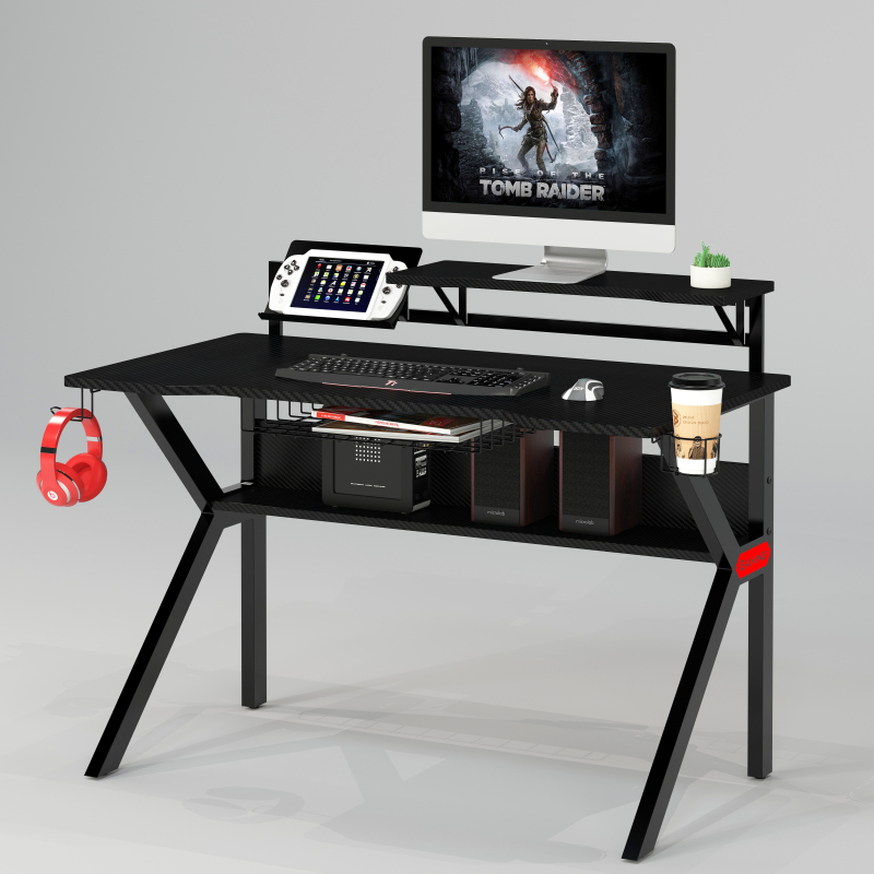 K-Shaped Legs Gaming Desk with Monitor Shelf